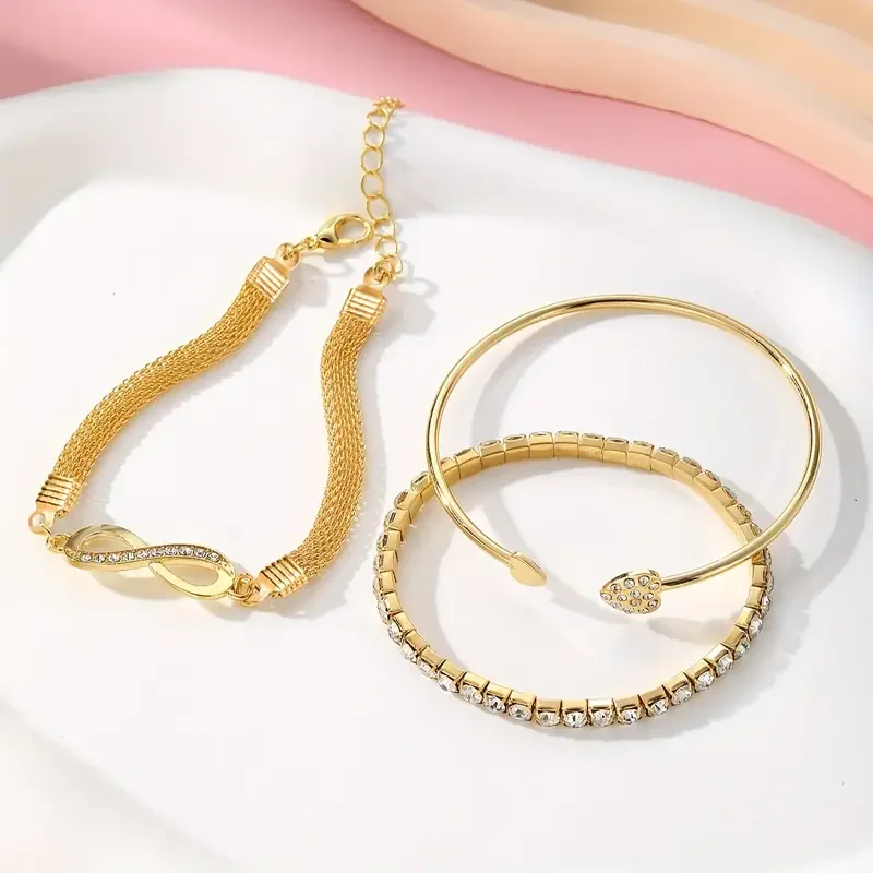 3 teile/satz Vintage Kristall Strass Herz Armbänder für Frauen Mode Geometrische Einstellbare Unendlichkeit Manschette Armreif Schmuck Geschenke