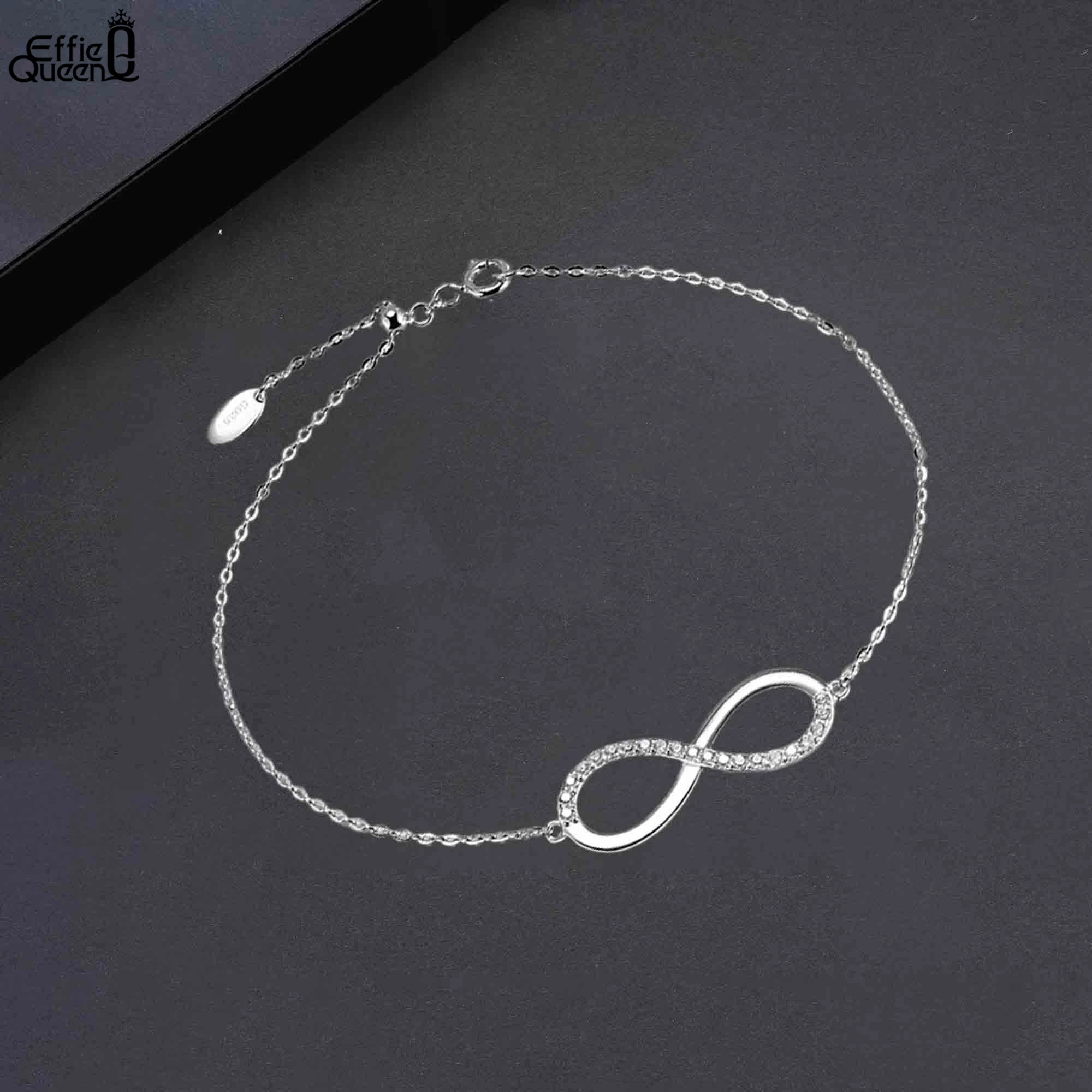 

EFFIE QUEEN Chic 925 Sterling Silver Infinite Chain Bracelet with Brilliant Round-Cut Zirconia Gorgeous Gift for Her Wear SB54