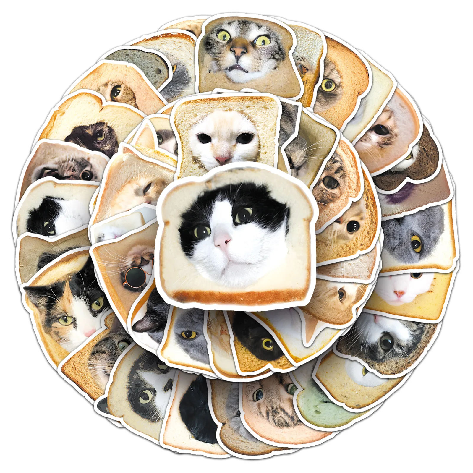 50PCS Funny Bread Cat Cat Head Graffiti Sticker Cute Emoticon Pack Creative Decorative Mobile Phone Tablet Waterproof Sticker