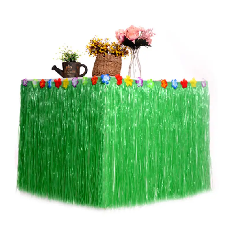 

276X75Cm Hawaiian Table Green Plastic Party Table Skirt For Luau Decoration Grass Skirt Tablecloth Cover Kitchen Bar Supplies