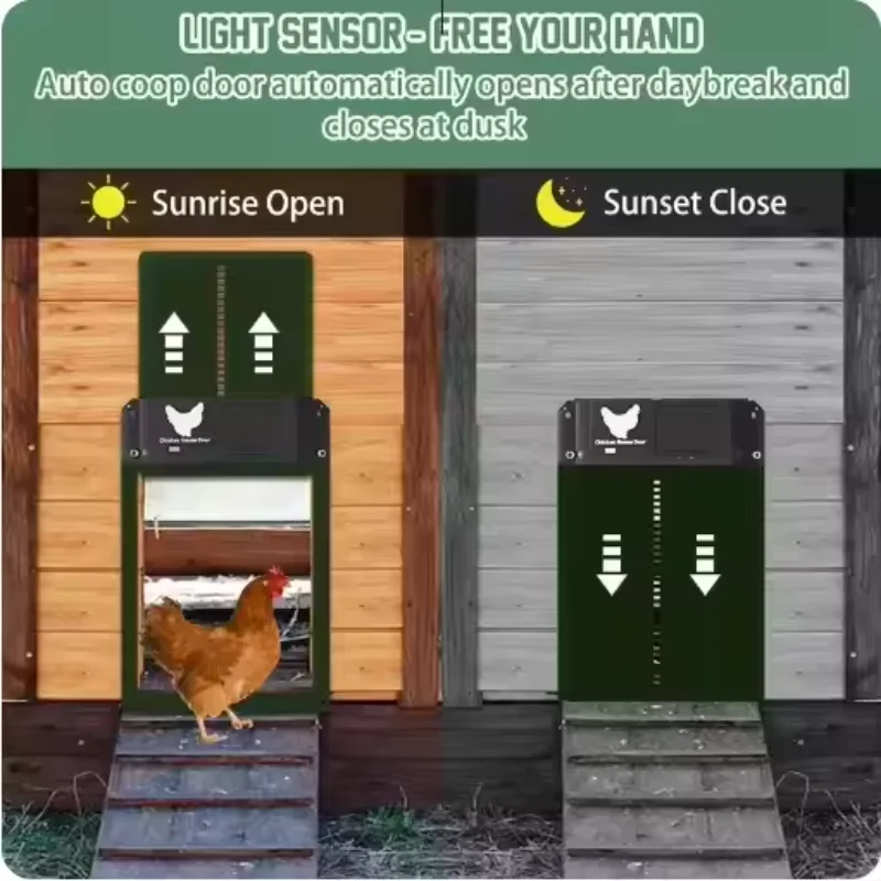 Automatic Chicken Coop Door Opener Battery Powered Light Sense Control Waterproof For Household Automatic Opener Pet Accessories