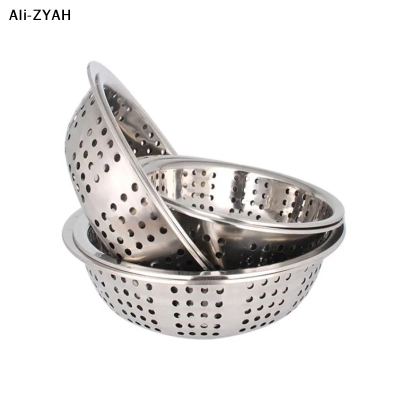 【YY】1Pc 2026 New Stainless Steel Drain Basin Strainer Colander Big Drainer Basin 22/24/26/28/30/34CM Kitchen Tool