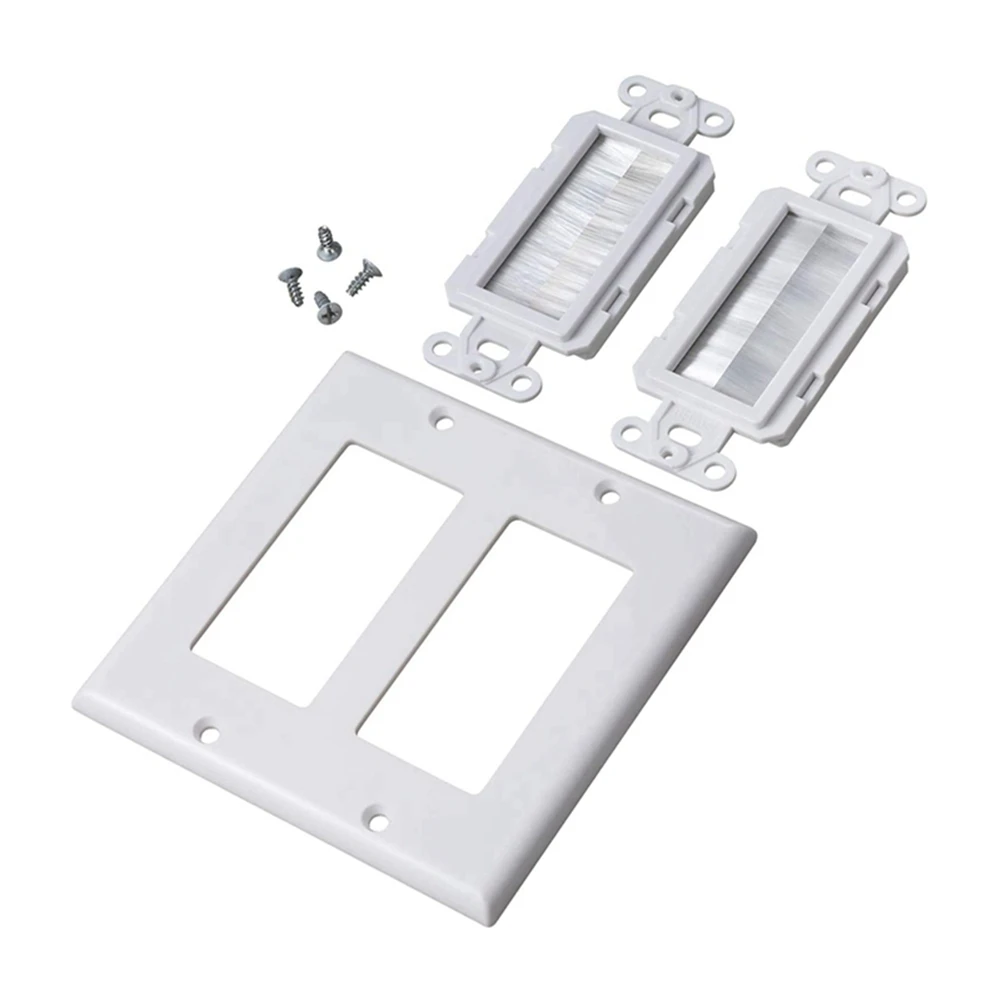 2-Gang Wall Plate, Brush Style Opening Passthrough Low Voltage Cable Plate In-Wall Installation For Speaker Wires-AA26