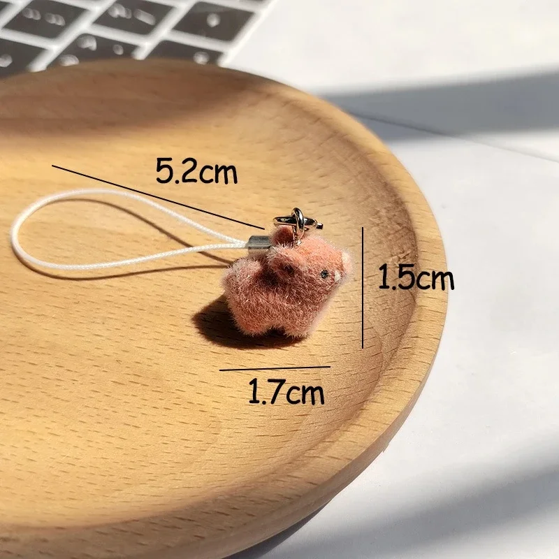 Cute Mini Resin Flocking Pig Keychains For Friend Gift Fluffy Lovely Boar Animal Pet Pendant Bag Earphone Case Phone Lanyard