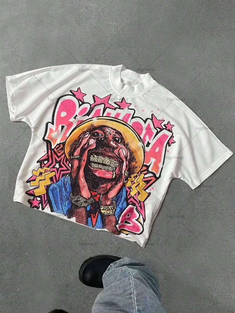 

Character Graphic Print Oversized T Shirt Cotton Short Sleeves Streetwear Clothing Y2K Trendy Fashion T Shirt Tops Harajuku Goth