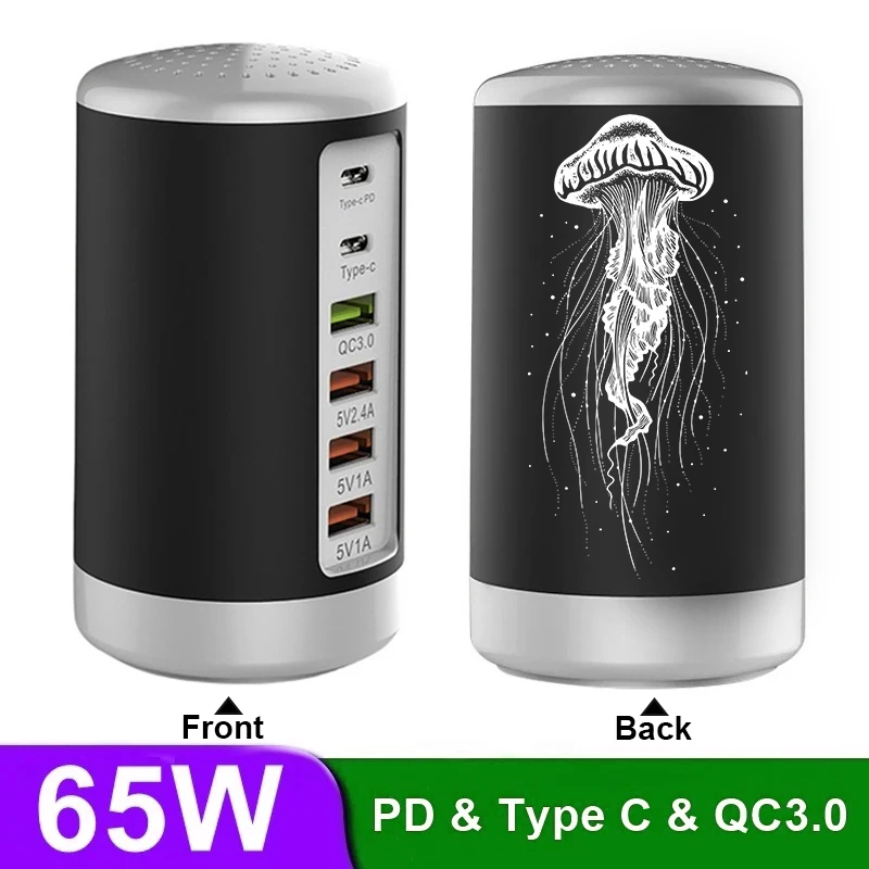 

PSDA 2D Universal 65W USB Fast Charger HUB Quick Charge QC3.0 Multi 6 Port USB Type C PD Charger Station For Phone