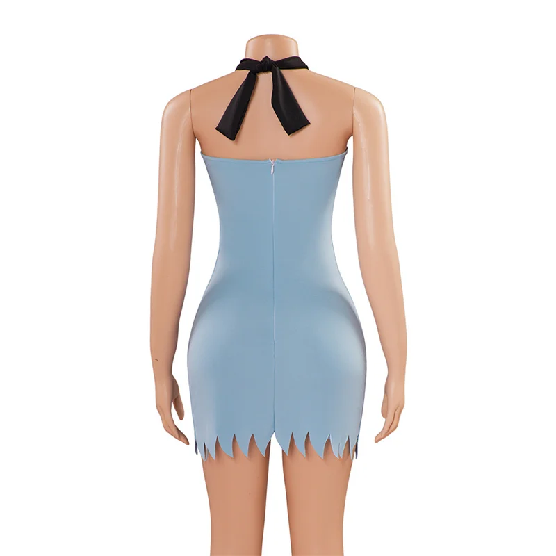 Anime Betty Rubble Cosplay Costume  Blue Sexy Tight Dress for Women Halloween Party Outfit