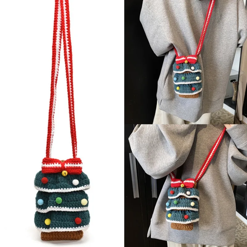 

Christmas Tree Ball Crochet Bag Ins Y2K Handmade Knitted Tote Cute High Capacity Shoulder Phone Bag Unique Christmas Handbag New