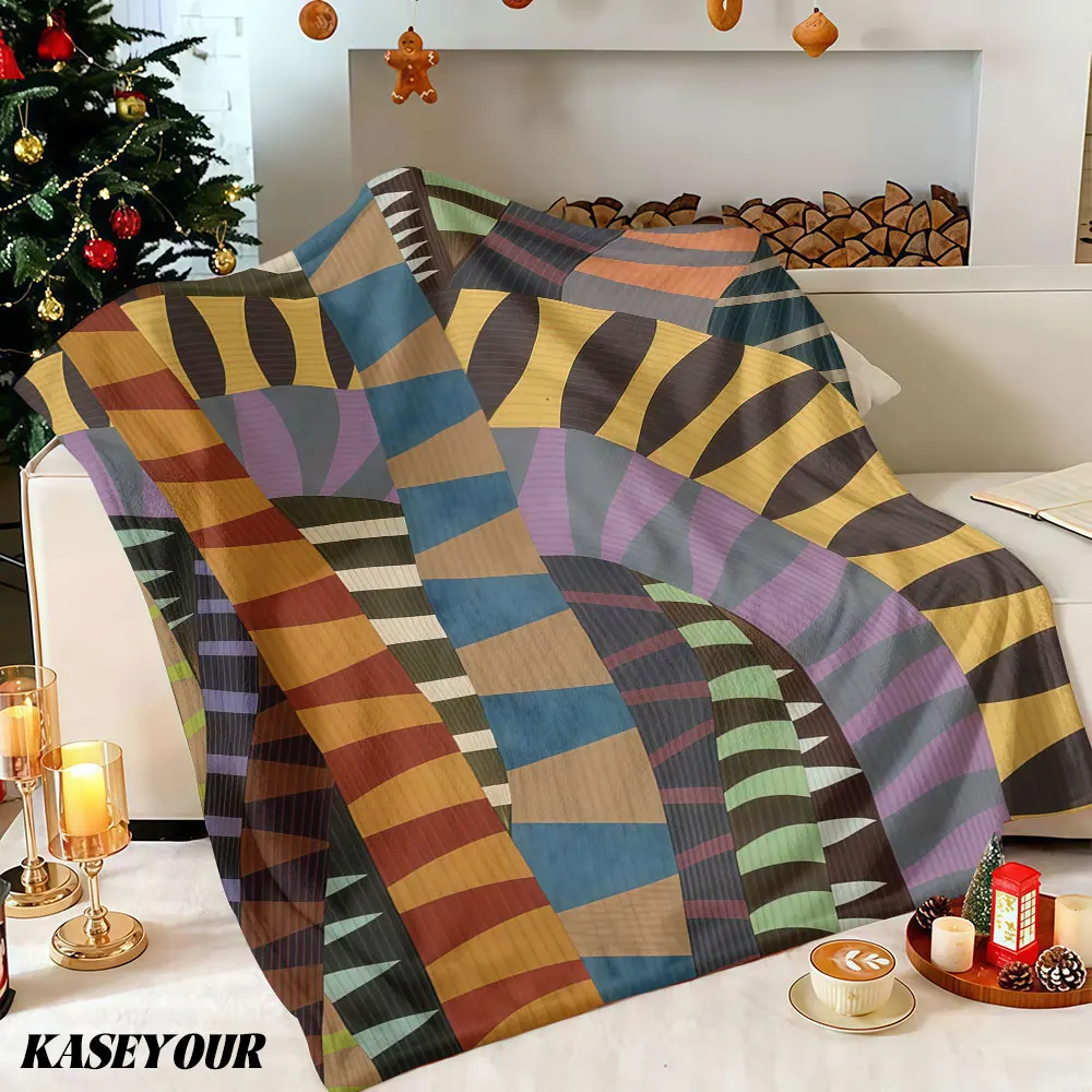 Abstract Colorful Striped Winter Summer Flannel Blanket Throw Fleece Soft Fuzzy Plush Cozy Fleece Blankets for Sofa Ideal Gifts