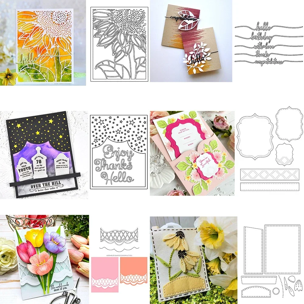 Sonnenblume/Nachthimmel Abdeckplatte Metall Stanzformen Worte Halterung Samen Paket Kanten gestanzt für DIY Scrapbooking Karte Handwerk Herstellung