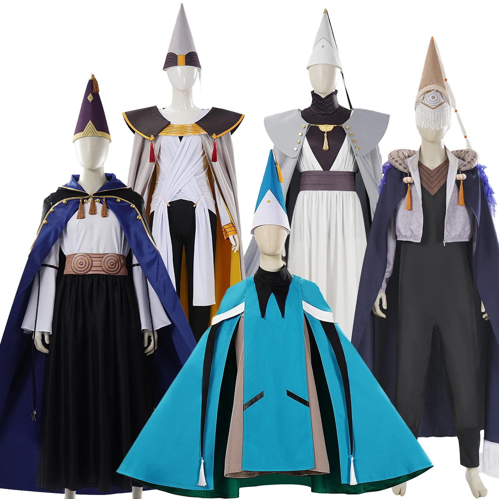 

Witch Hat Atelier Qifrey Cosplay Costume, Wizard Mentor White Robe Cloak Hat, Halloween Party Outfit with Wig & Full Accessories