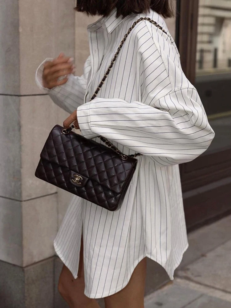 Mueyaruho 2023 Autumn Winter Women Oversized Striped Long Shirt Fashion White Long Sleeve Loose Fit Blouse Female