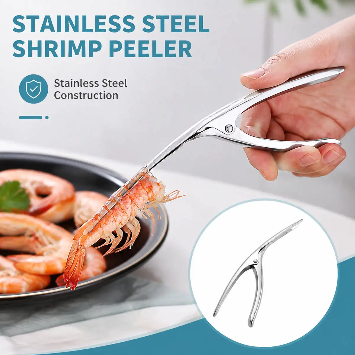1PC Stainless Steel Shrimp Peeler Ergonomic Spring Clamp Prawn Shell Remover Manual Seafood Peeling Gadget for Home Kitchen