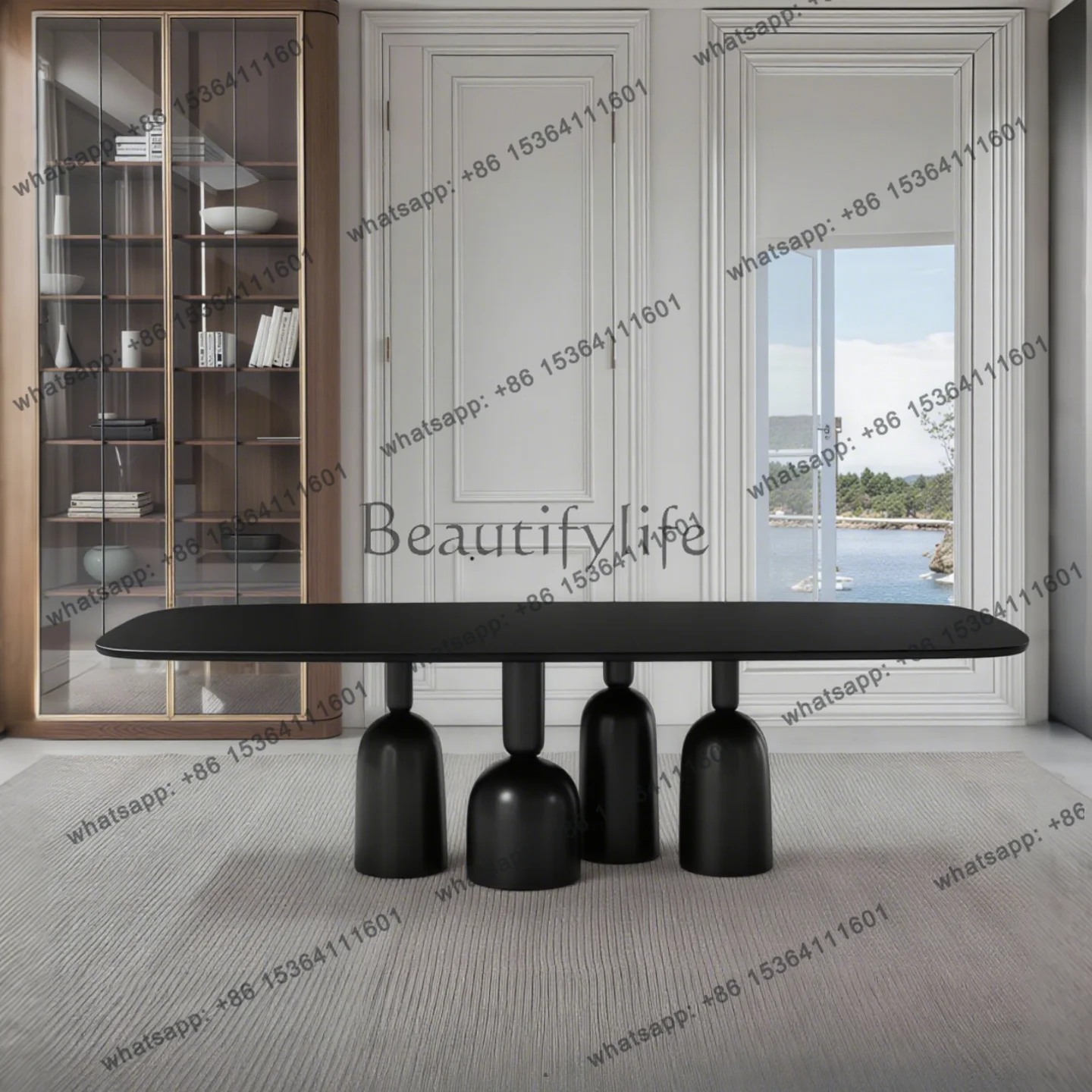 Italian minimalist solid wood dining table designer fashion rectangular worktable negotiation table multi-functionFactory Direct