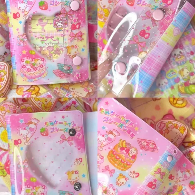 Cuaderno de Estudiante M5 Kawaii Serie Pastelito Conejito Rosa Estilo Retro con Botón a Presión de PVC de 5 Anillas, Sin Páginas Interiores, Regalo