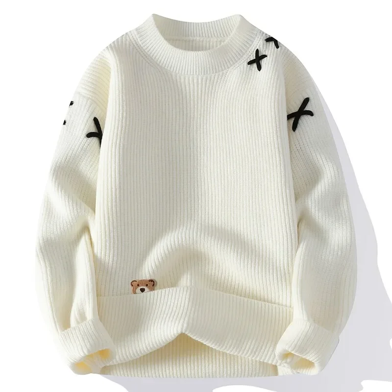 Men Women High-end Cashmere Knitted Teddy Sweater 2024 Fashion Casual O-neck Pullover Korea Autumn Winter Warm High Neck Top