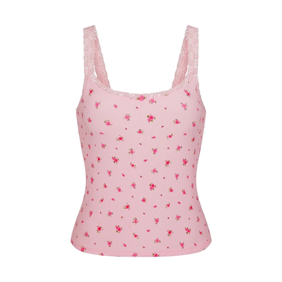 

IAMUBABA Розовые брюки с высокой талией и цветочным принтом, эластичный облегающий топ, жилет с кружевной отделкой, женская летняя коллекция для поездок на работу