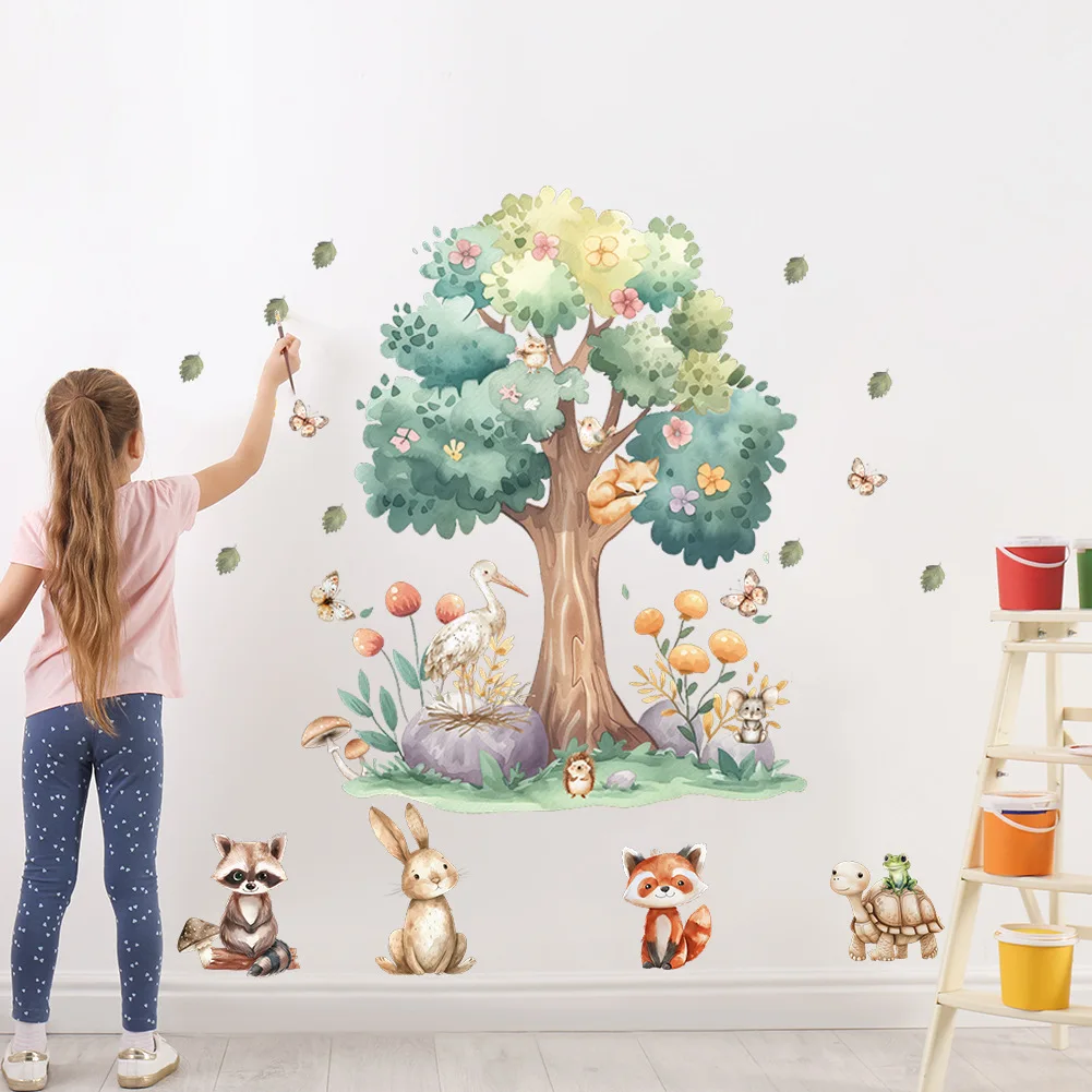 kids room cartoon tree cute animals sticker for living room decoration self adhesive wall art decal