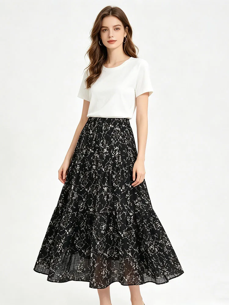 Women's Floral Print Maxi Skirt High Waist A-Line Long Skirt for Spring Summer Beach Vacation