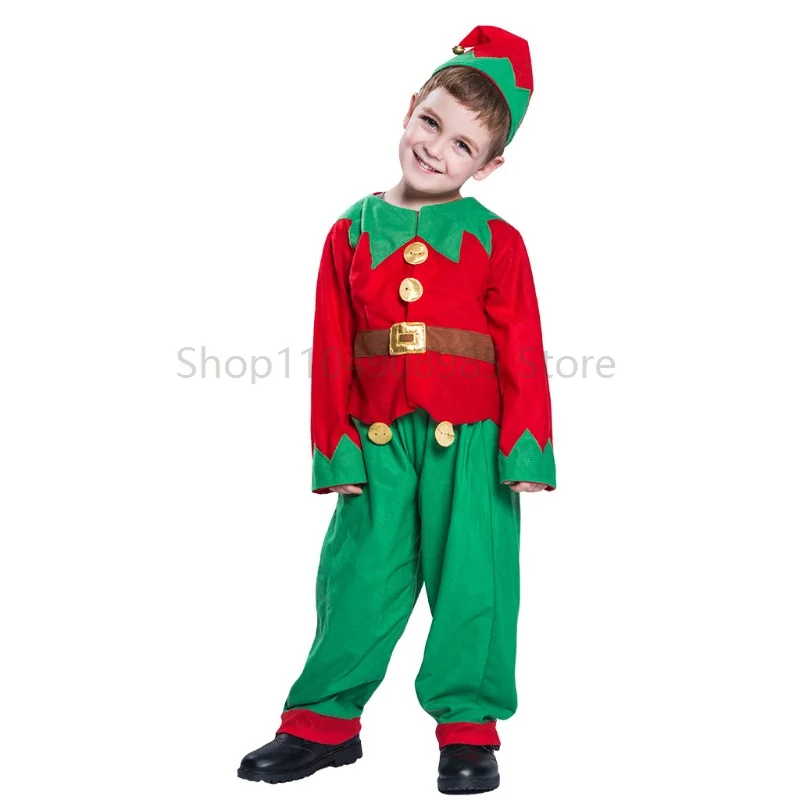 

Christmas Elf Cosplay Costume Santa Party Outfits with Hat Boys Girls Holiday Photo Shoot Xmas Pageant Stage Performance