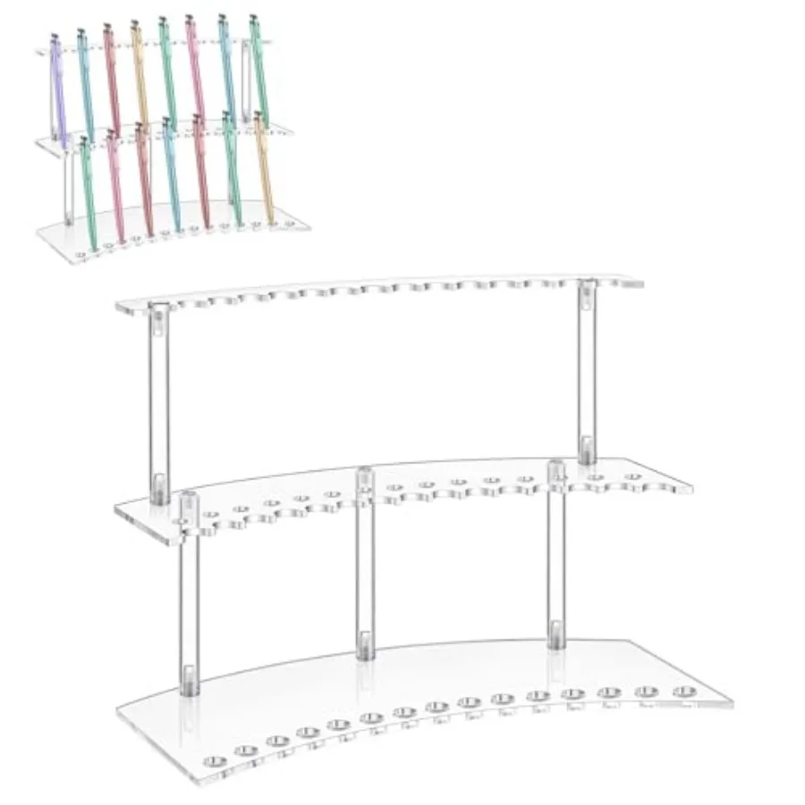 

Zourane Acrylic Pen Display Stand, 2-Tier 30 Slot 1.3cm Wide Pen Holder Organizer for Fountain Pens, Makeup Brushes, Art Suppli