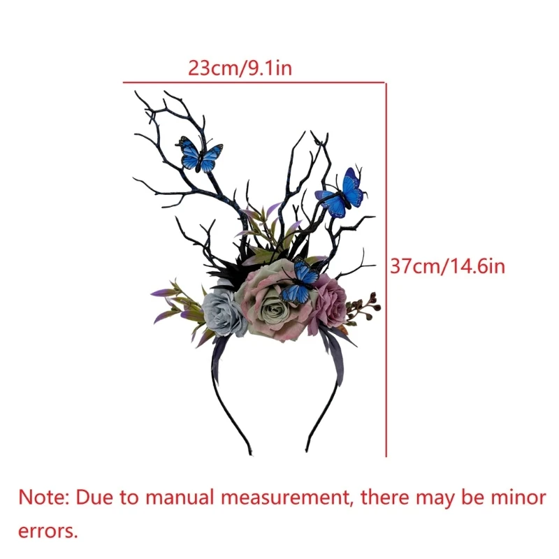 ユニークな花の枝ヘッドバンドガールコスプレ帽子魔女の枝蝶マスカレードハロウィンコスプレ