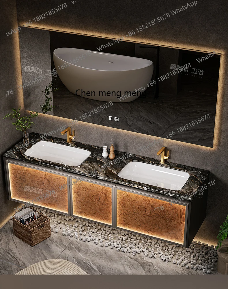 

High-end light luxury double basin bathroom cabinet combination bathroom washbasin basin villa flat floor