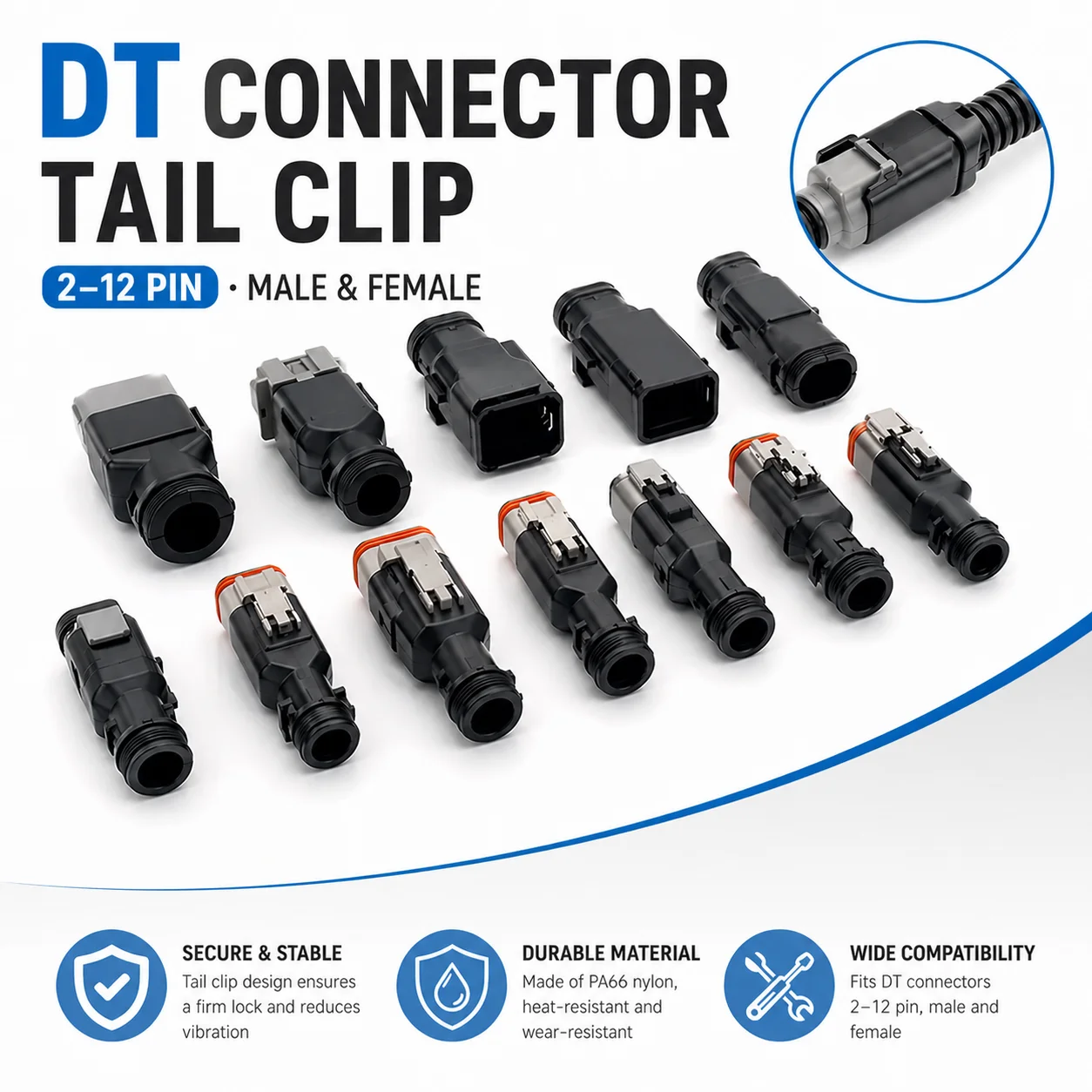 DT Connector Tail Clip 2-12P Male Female Fixed Protective Sheath Corrugated Pipe Fixed Clip Harness Fitting 1011-227-0205