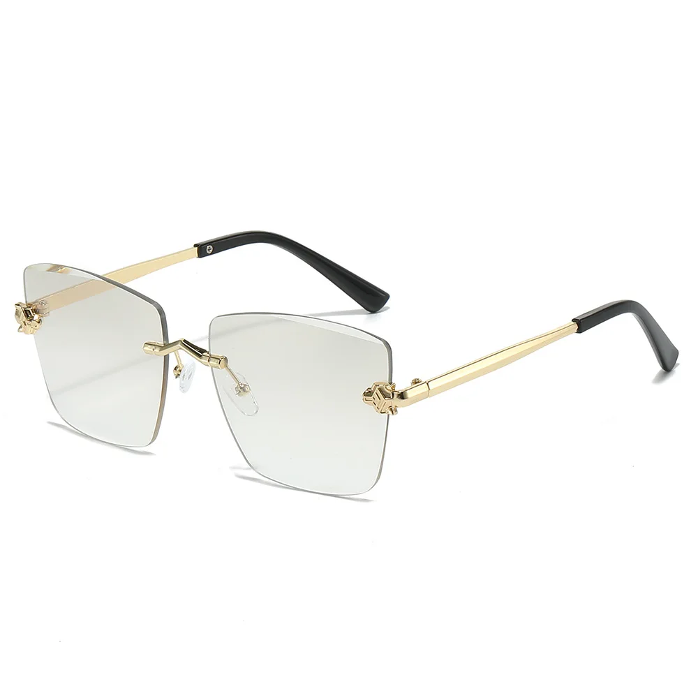 

Luxury Brand Square Women's Sunglasses Fashionable Leopard Head Frameless Gradient Shades Casual Fishing Men's Sun Glasses UV400