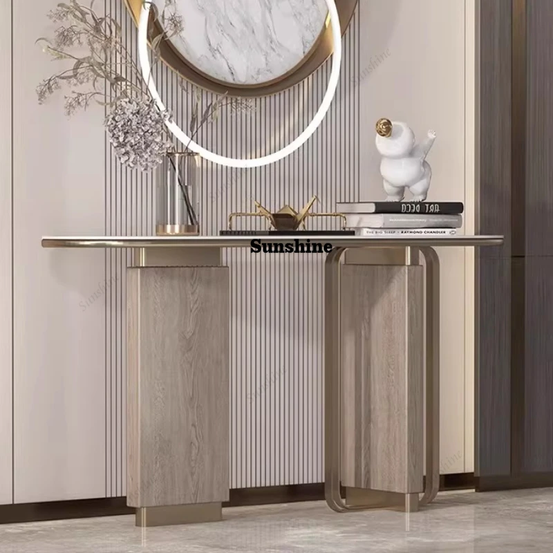 Modern simple living room entry end view table Italian minimalist rock slab aisle corridor porch cabinet