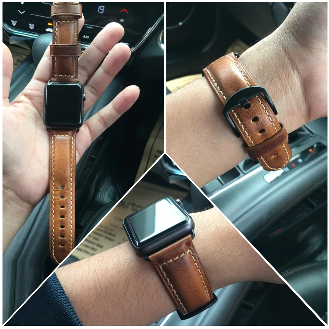 MAIKES Watch Accessories For Apple Watch Band 45mm 44mm Greasedleather Watchband for IWatch Strap 41mm 38mm Seriei 7/6/5/4/2 Se
