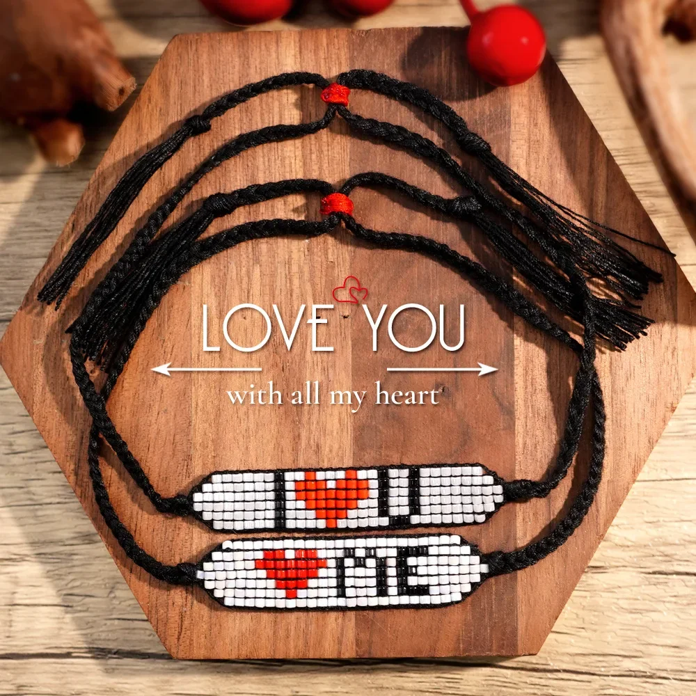 Rice bead bracelet Heart-shaped Letters LOVE Originality Design Hand knitting Bohemia Adjustable Fashion  Beaded bracelet set