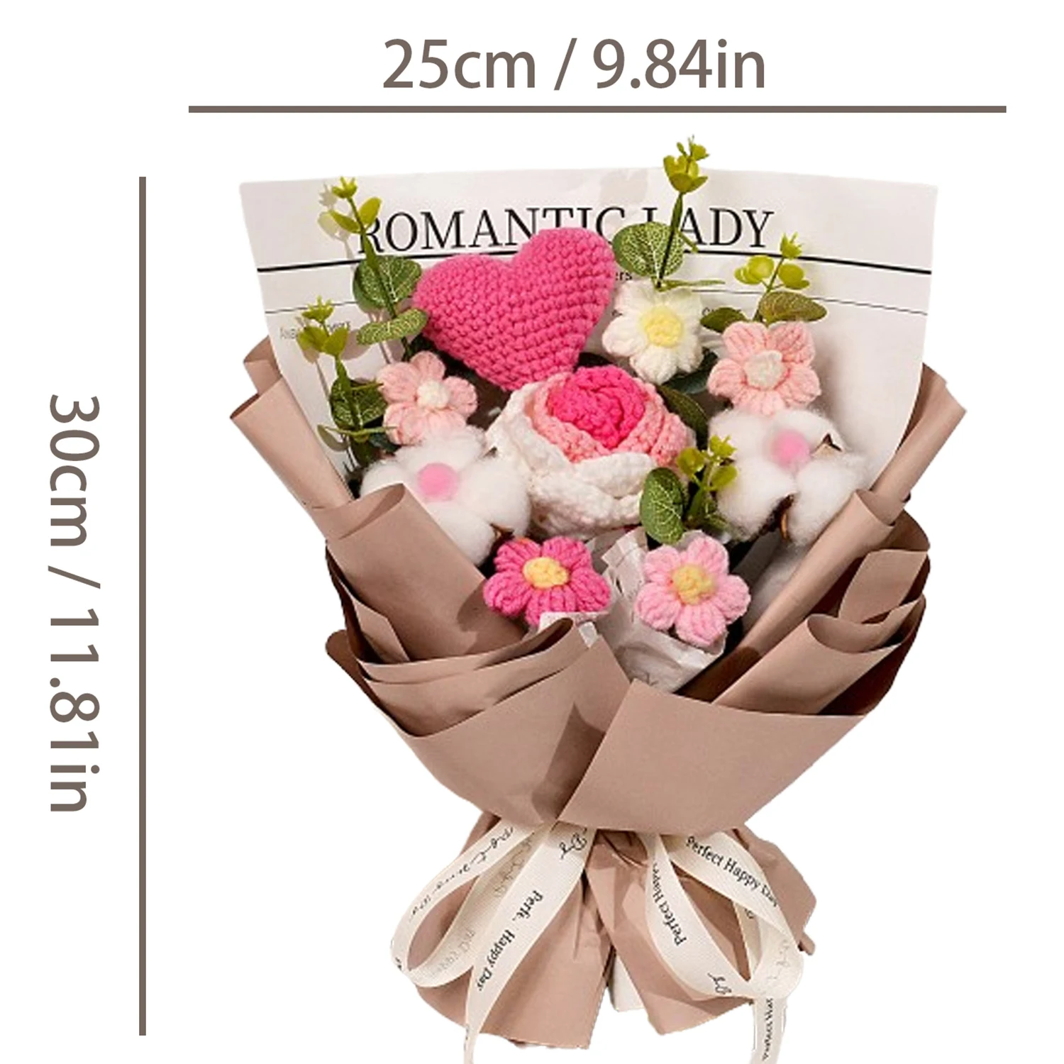 1 Set handgefertigter gehäkelter Rosenstrauß in Rosa und Lila, gestrickter künstlicher Rosenblumenstrauß, tolles Blüten-Set, Geschenk für Freundin – Detail 3