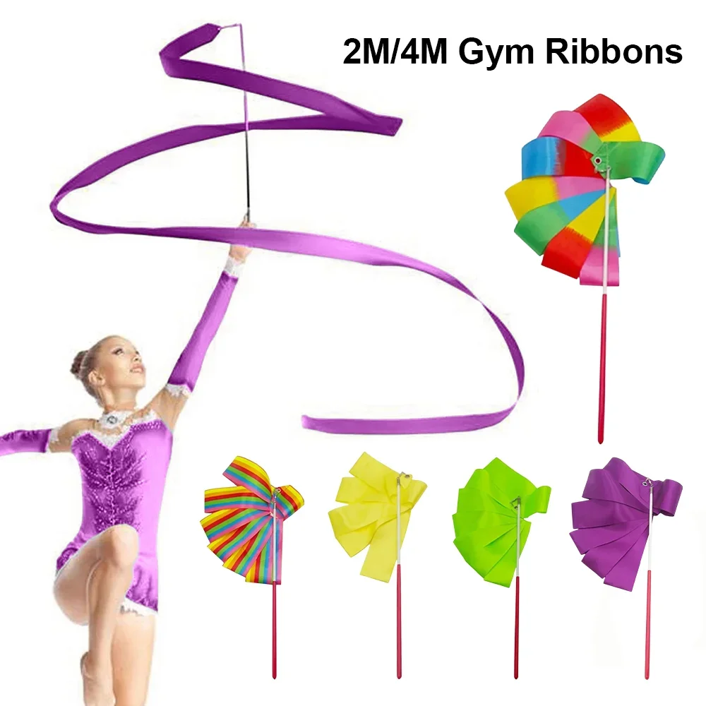 

2M/4M Pro Dance Ribbon Twirling Gymnastics Streamer Ballet Performance Colored Ribbon Fitness Tools Rhythmic Gymnastics Training