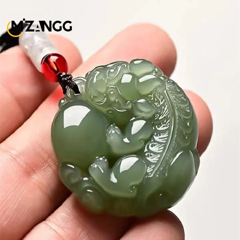 Czysty naturalny Hetian wisiorek z jadeitem Hetian Jade Pixiu zielony i biały wisiorek z jadeitem para moda wisiorek męskie i damskie prezenty