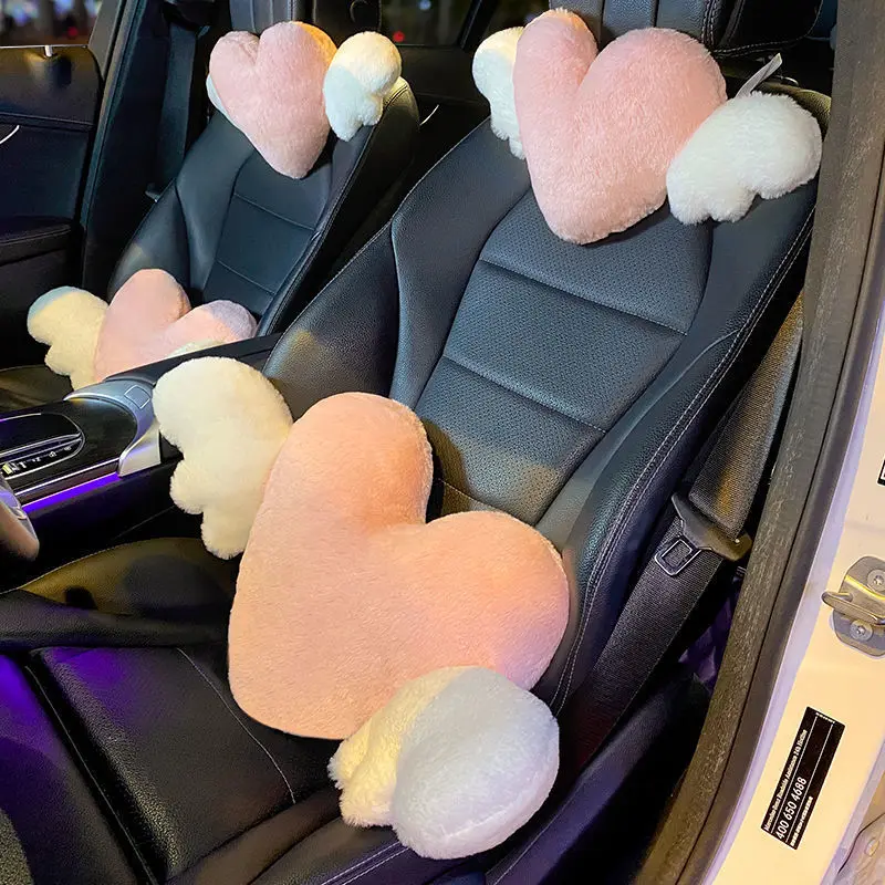 

Plush Car Headrest Love Neck Pillow Angel Wings Love Heart Car Seat Lumbar Support Pillow Universal Auto Cushion Car Accessories