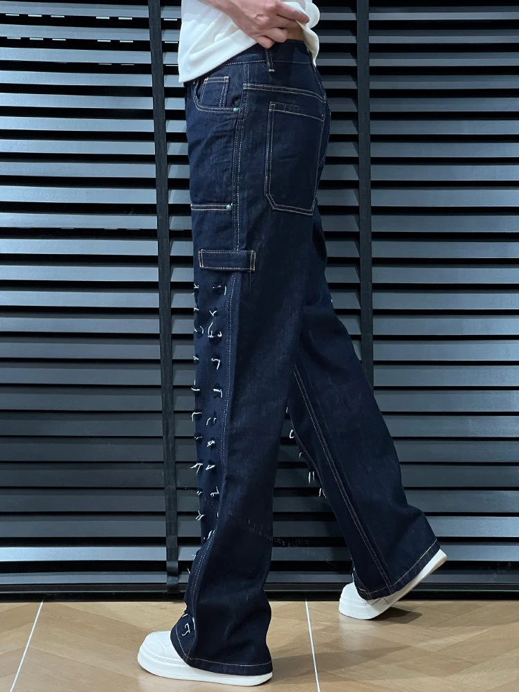 Trendy Men's High Street Denim Jeans Spring Summer Fashion Design Sense Patchwork American Retro Straight Leg Loose Long Pants