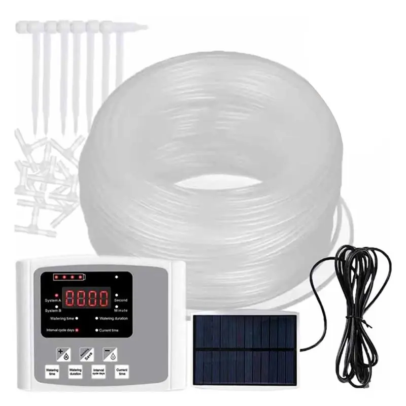 AB41-Dual Pump Adjustable Valve Controller Timing System Solar Powered Automatic Drip Irrigation Equipment Garden Watering