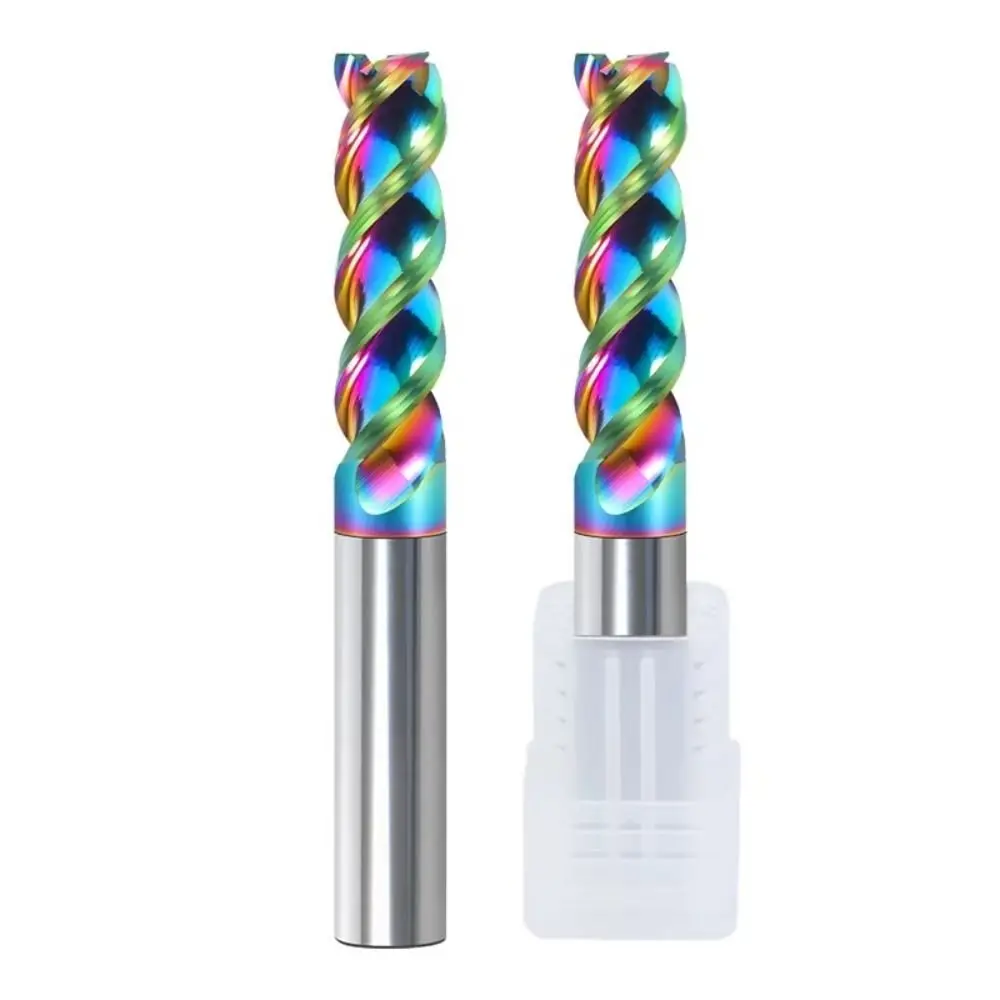 Special CNC HRC65 3 Flute End Mill Coated High Gloss Aluminum U-groove Metal Milling Color Engraving Router Bits