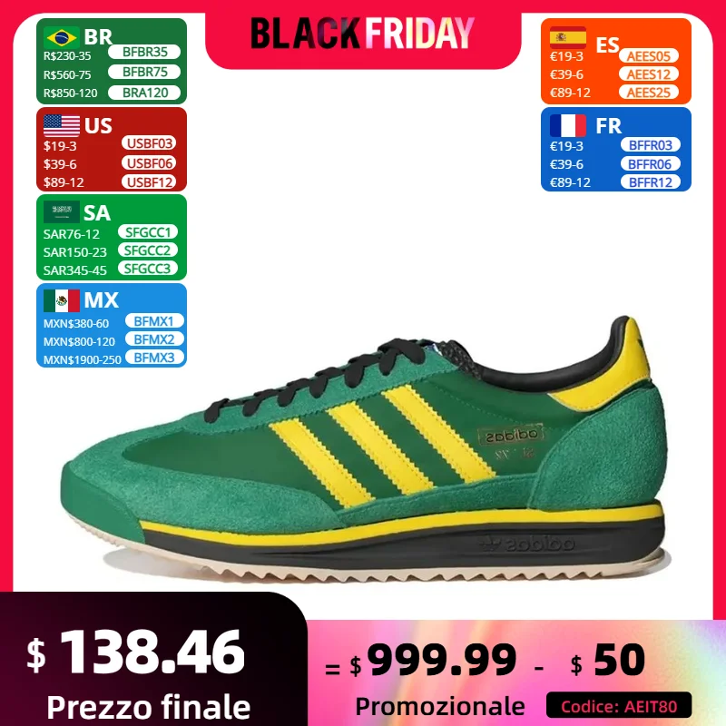 Adidas SL 72 RS Green Breathable Running Shoes Anti-skid Wear-resistant Men's and Women's Low-top Casual Sneakers