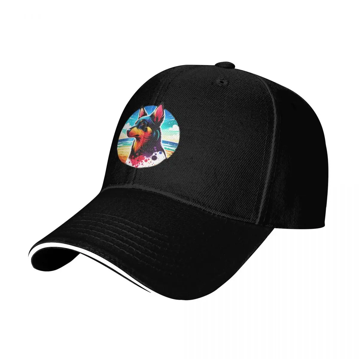 

Australian Kelpie Beach Background Baseball Cap Rave Fishing cap Luxury man cap fishing hat Men's Caps Women's