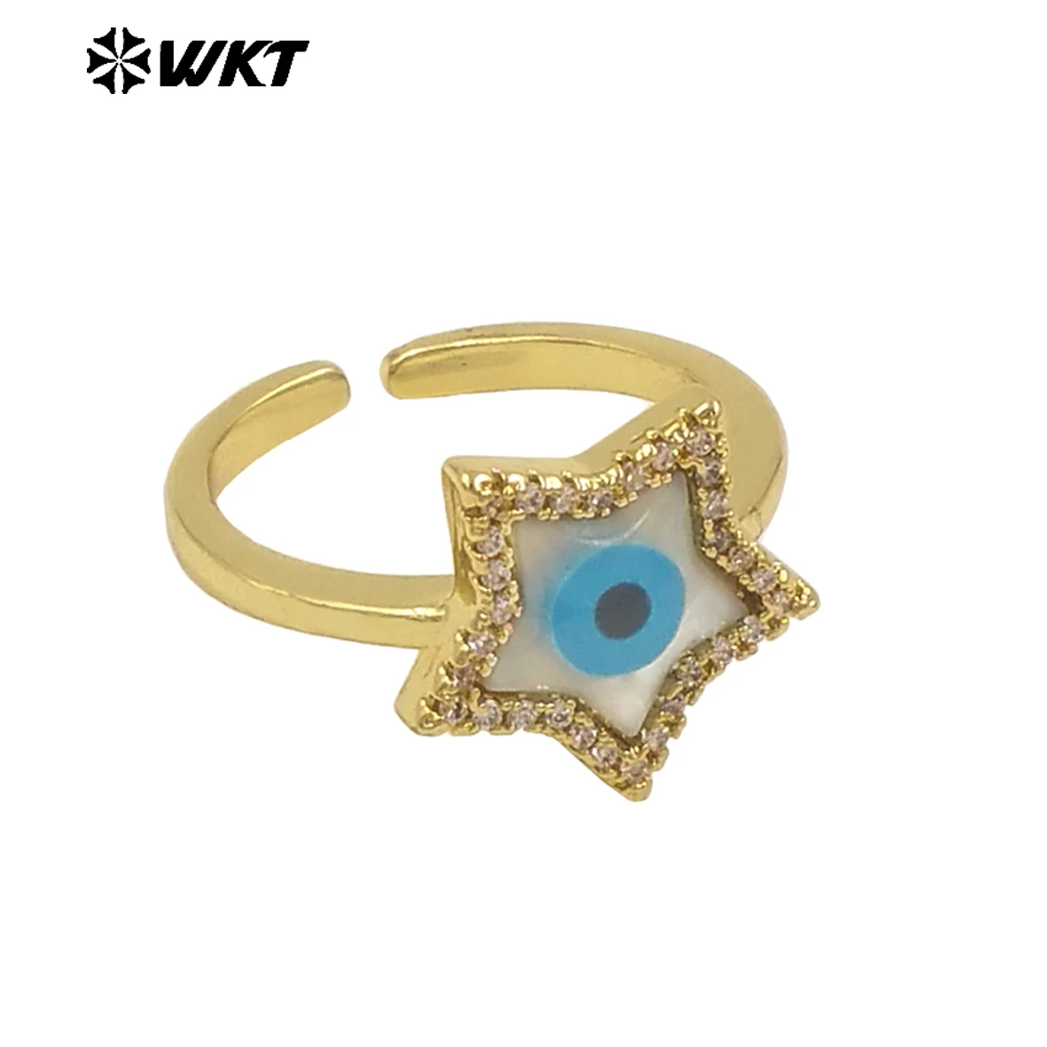 WT-MPR102   Cute Eyes And Star Shaped Zircon Inlaid Shell Plated Ring With Adjustable Opening Design Daily Match ACC