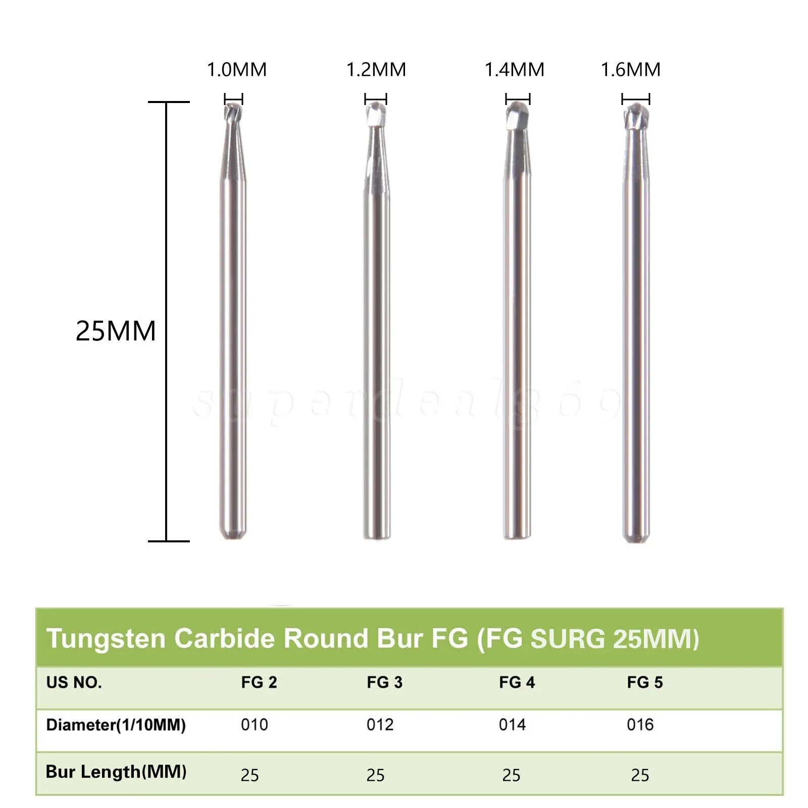 SANDENT Dental Burs Carbide Surgical High Speed Handpiece FG SURG 2 3 4 5 Length Bur 25mm