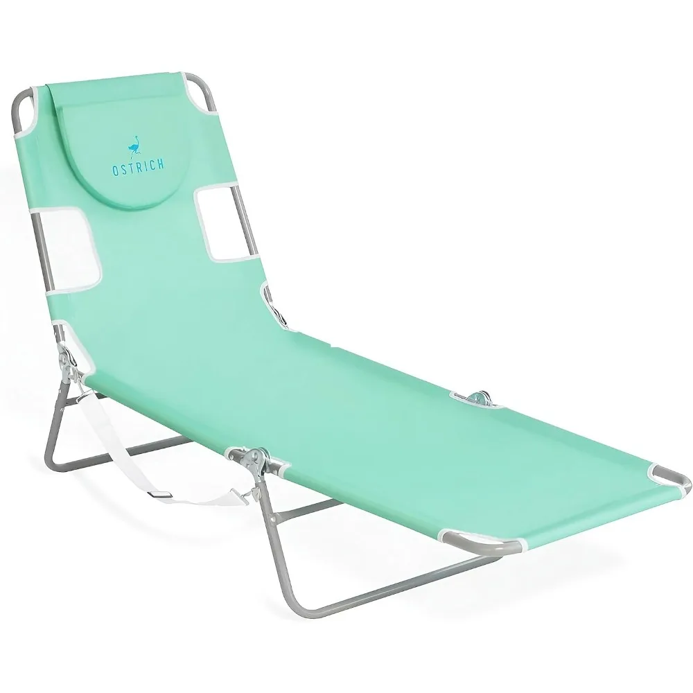 Teal Outdoor Folding Chaise Lounge with Face Cushion and Armrests - Lightweight Reclining Lounger