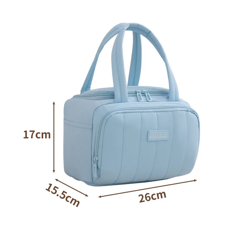 Hot Polyester Thermal Bag Double Pocket Lunch Bags Large Capacity Students Meals Thick Aluminum Foil Portable Insulated Box