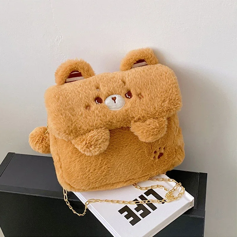 Cute Little Bear borsa a tracolla in peluche donna morbida e soffice Kawaii borsa Versatile inverno Casual ragazze Kid borsa a tracolla in tinta unita