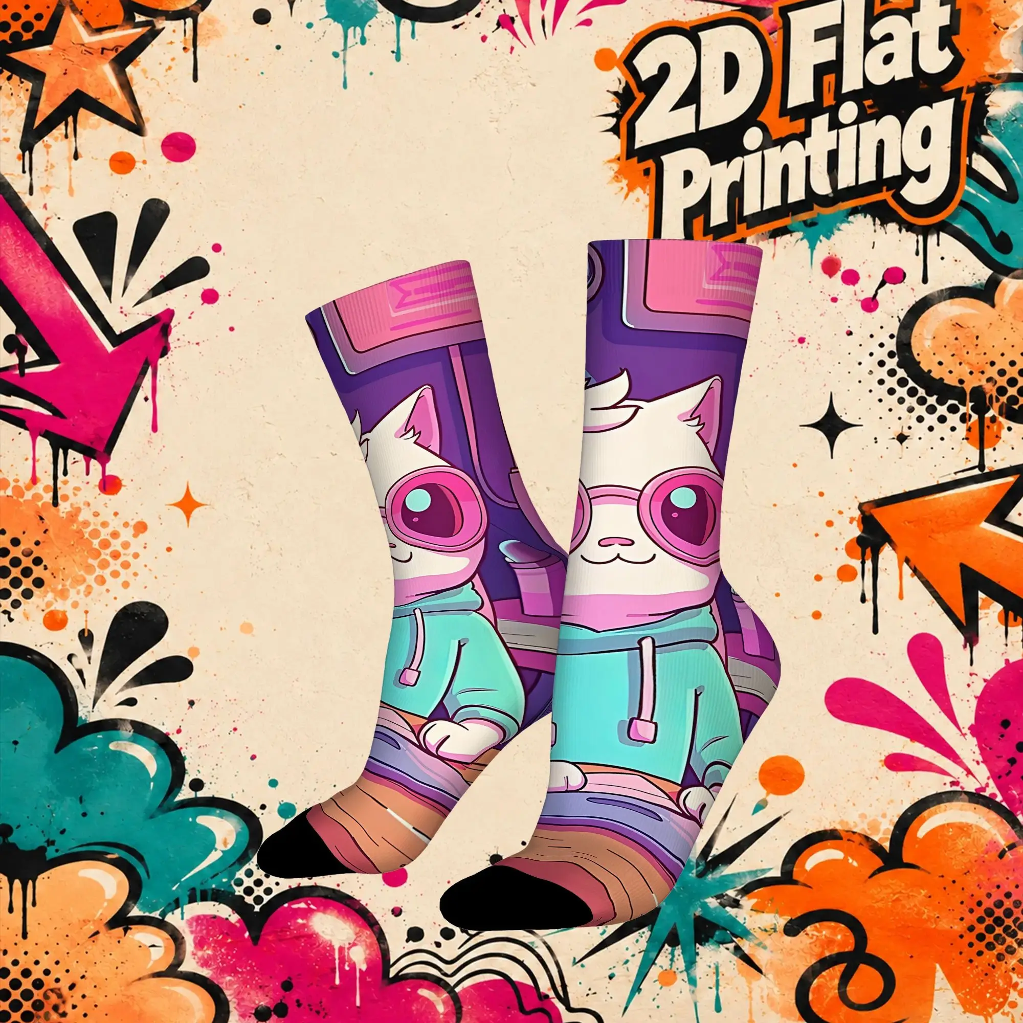 Keyboard Character Print Vintage  Street Style Novelty Casual Crew Creative Sock Sports Socks