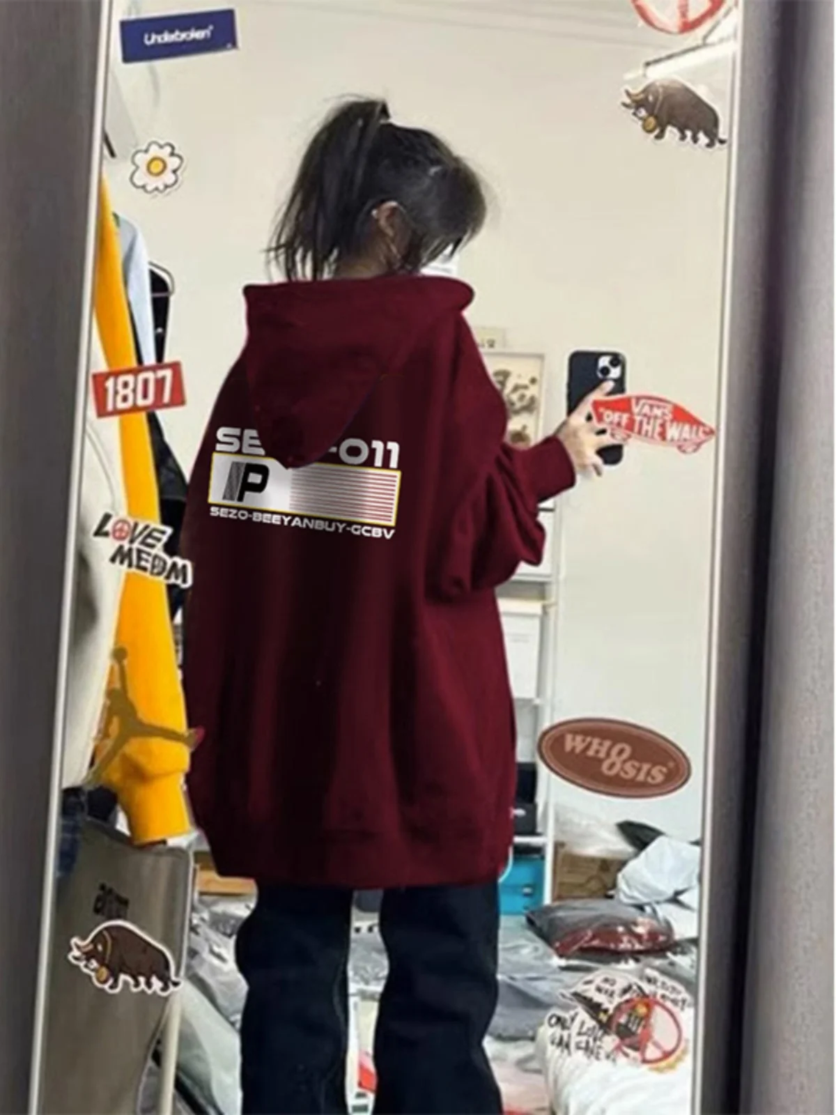 

Мужская толстовка оверсайз цвета красного вина, весенне-осенняя, уличный стиль, молодежная мода