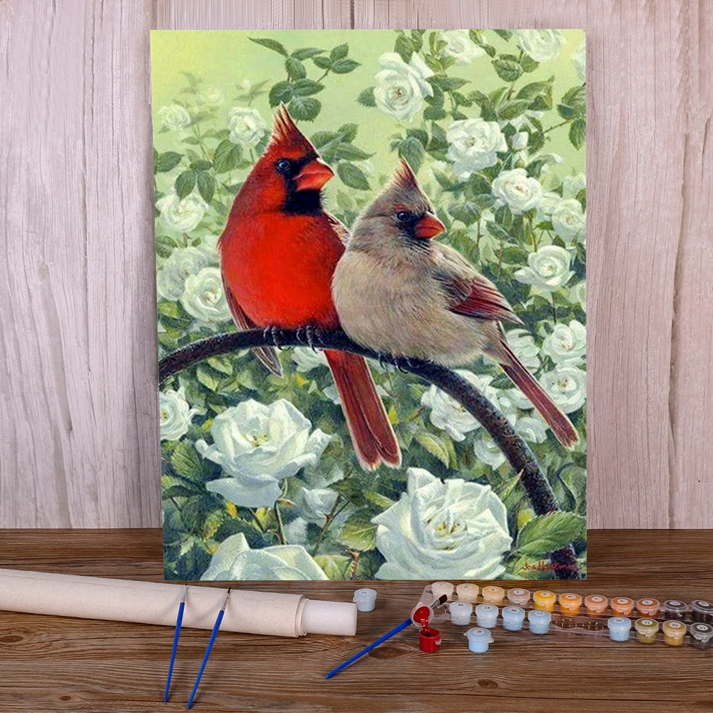 Bird Cardinal DIY Paint By Numbers Complete Kit Oil Paints 50*70 Paiting By Numbers Handmade For Children Wall Art Handicraft