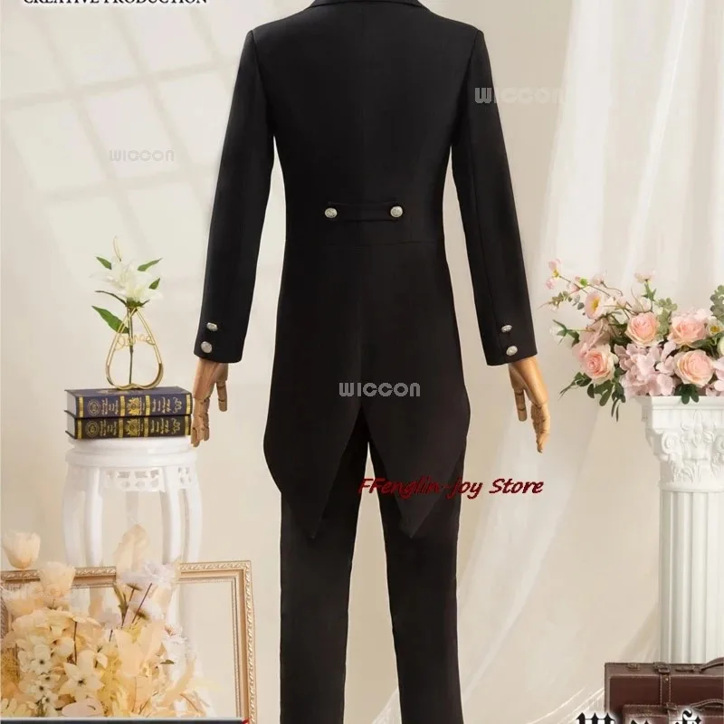 أسود بتلر Ciel Phantomhive تأثيري حلي شعر مستعار أنيمي Kuroshitsuji الزي زي مدرسي عام هالوين جميع الرجال السود البدلة